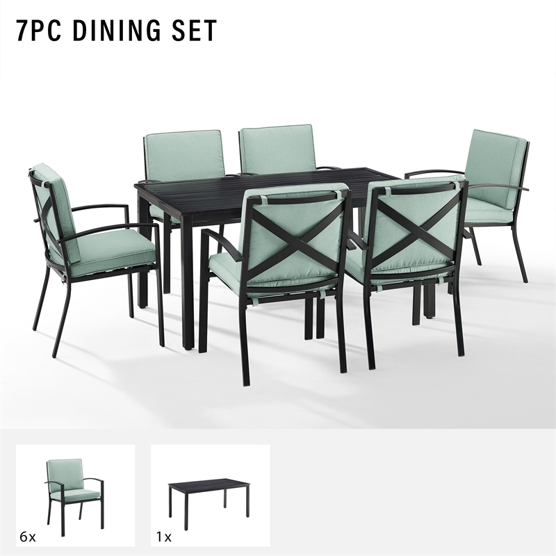 Afuera Living 7-Piece Metal/Polyester Outdoor Dining Set in Mist Green/Bronze