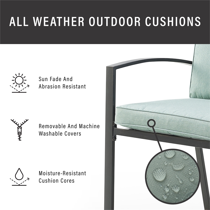 Afuera Living 7-Piece Metal/Polyester Outdoor Dining Set in Mist Green/Bronze