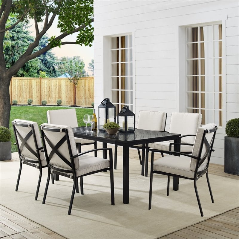 Afuera Living 7-Piece Metal/Polyester Outdoor Dining Set in Oatmeal/Bronze