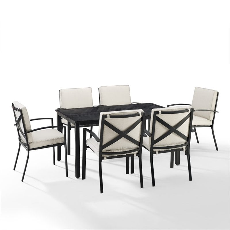 Afuera Living 7-Piece Metal/Polyester Outdoor Dining Set in Oatmeal/Bronze