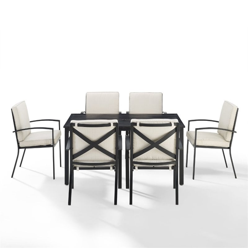 Afuera Living 7-Piece Metal/Polyester Outdoor Dining Set in Oatmeal/Bronze