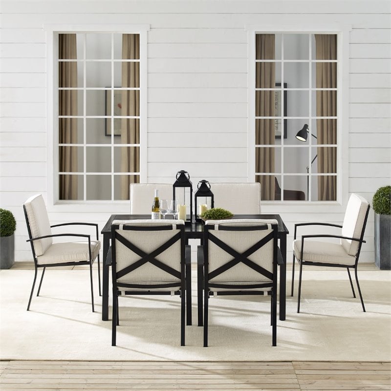 Afuera Living 7-Piece Metal/Polyester Outdoor Dining Set in Oatmeal/Bronze