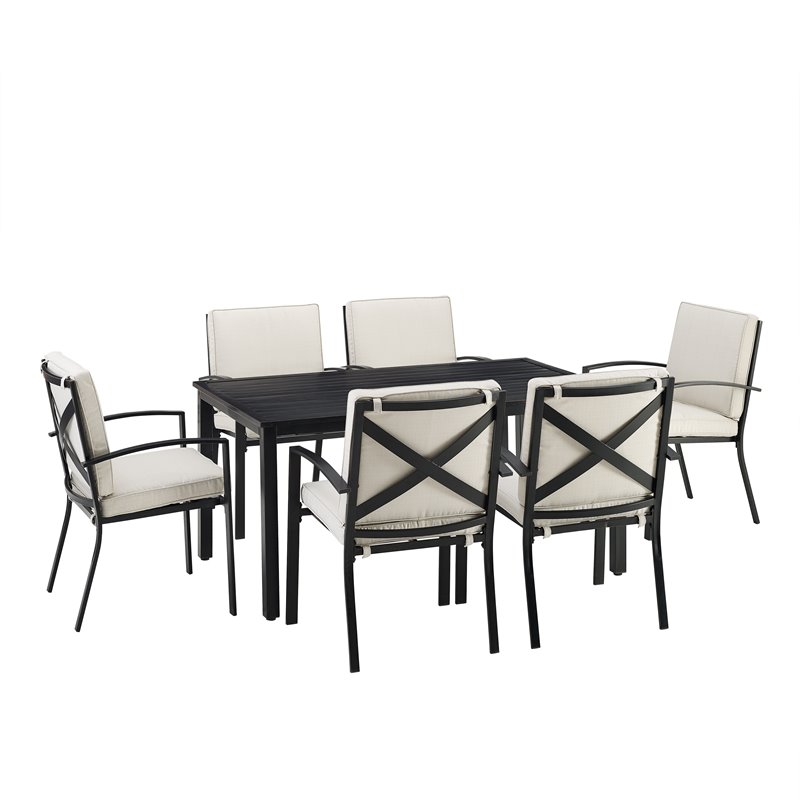 Afuera Living 7-Piece Metal/Polyester Outdoor Dining Set in Oatmeal/Bronze