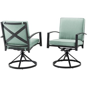 Afuera Living 20.5&quot Fabric/Metal Patio Swivel Chair Set in Mist Green (Set of 2)