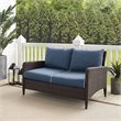 Afuera Living Transitional Outdoor Patio Wicker Loveseat in Brown/Cool Blue