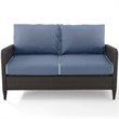 Afuera Living Transitional Outdoor Patio Wicker Loveseat in Brown/Cool Blue