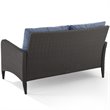 Afuera Living Transitional Outdoor Patio Wicker Loveseat in Brown/Cool Blue