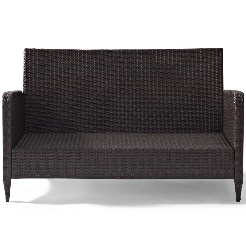 Afuera Living Transitional Outdoor Patio Wicker Loveseat in Brown/Cool Blue