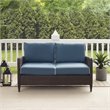 Afuera Living Transitional Outdoor Patio Wicker Loveseat in Brown/Cool Blue