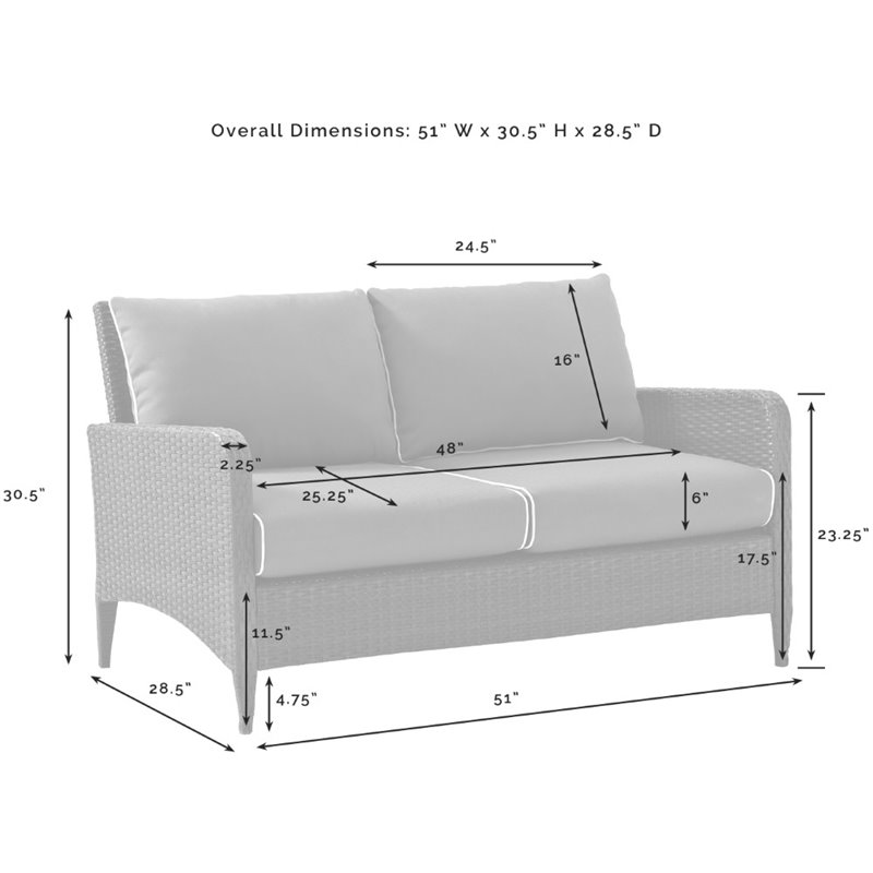 Afuera Living Transitional Outdoor Patio Wicker Loveseat in Brown/Cool Blue