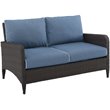 Afuera Living Transitional Outdoor Patio Wicker Loveseat in Brown/Cool Blue