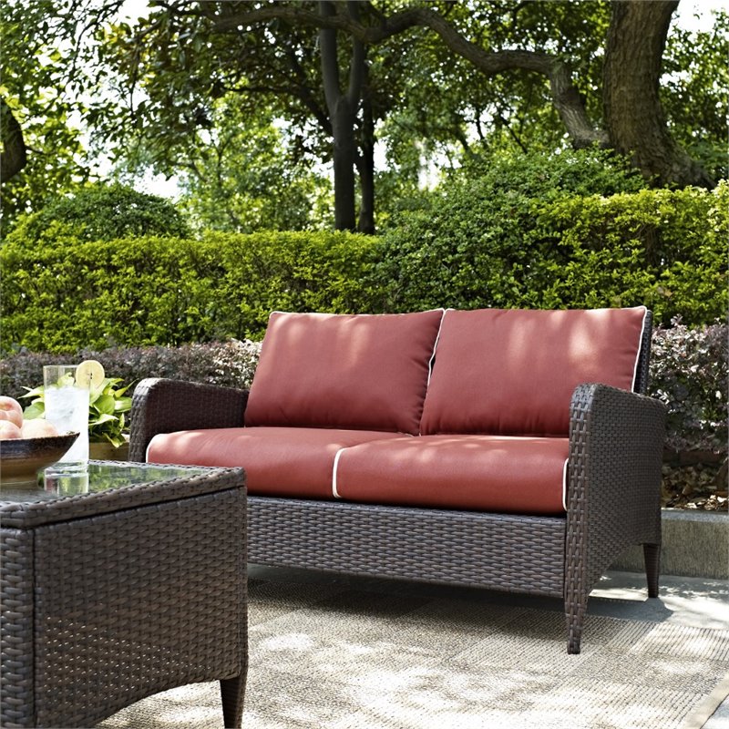 Afuera Living Transitional Outdoor Wicker Loveseat in Sangria