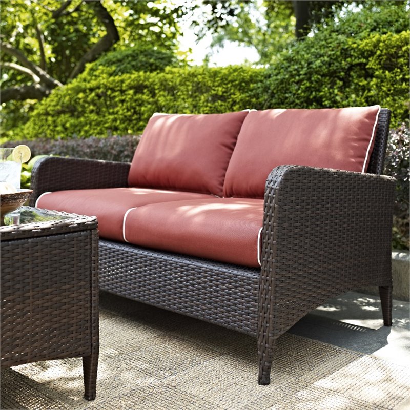 Afuera Living Transitional Outdoor Wicker Loveseat in Sangria