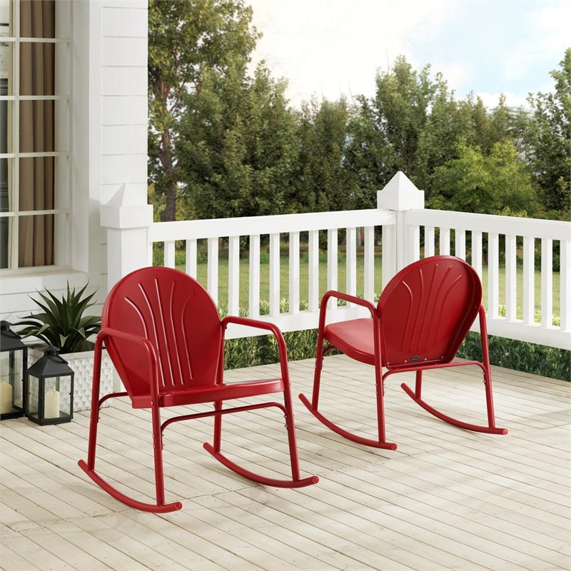 Afuera Living Steel Metal Rocking Chair in Bright Red Gloss (Set of 2)