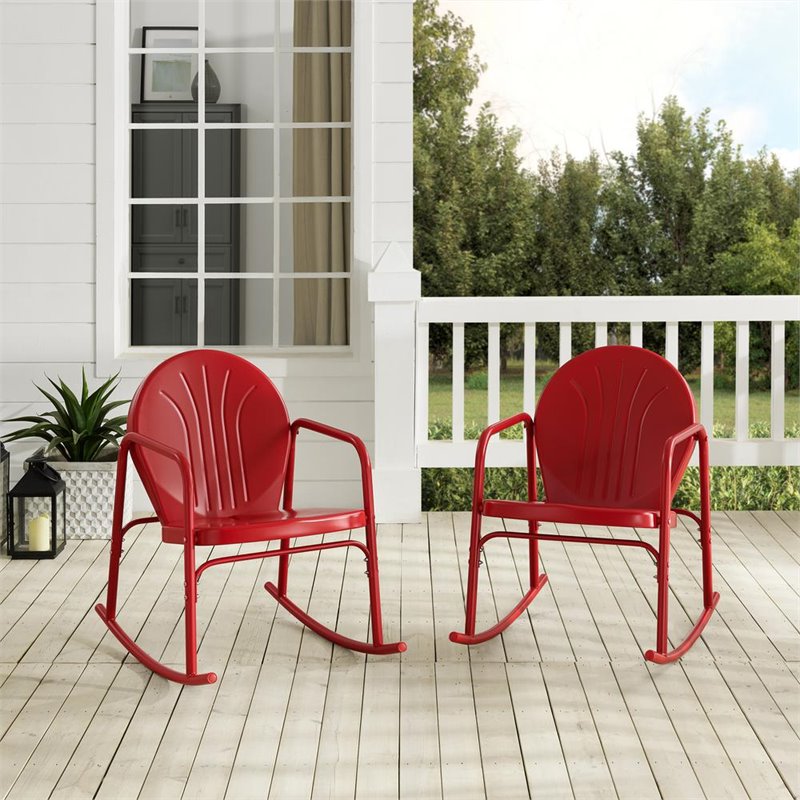 Afuera Living Steel Metal Rocking Chair in Bright Red Gloss (Set of 2)