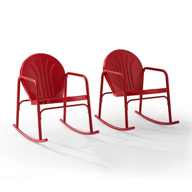 Afuera Living Steel Metal Rocking Chair in Bright Red Gloss (Set of 2)