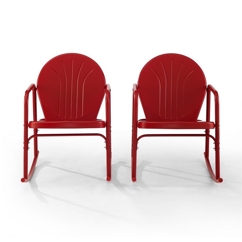 Afuera Living Steel Metal Rocking Chair in Bright Red Gloss (Set of 2)