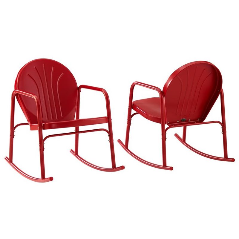 Afuera Living Steel Metal Rocking Chair in Bright Red Gloss (Set of 2)