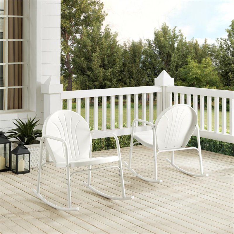 Afuera Living Steel Metal Rocking Chair in White Gloss (Set of 2)