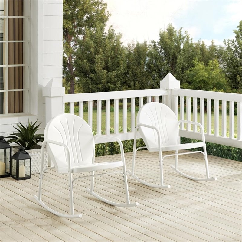 Afuera Living Steel Metal Rocking Chair in White Gloss (Set of 2)