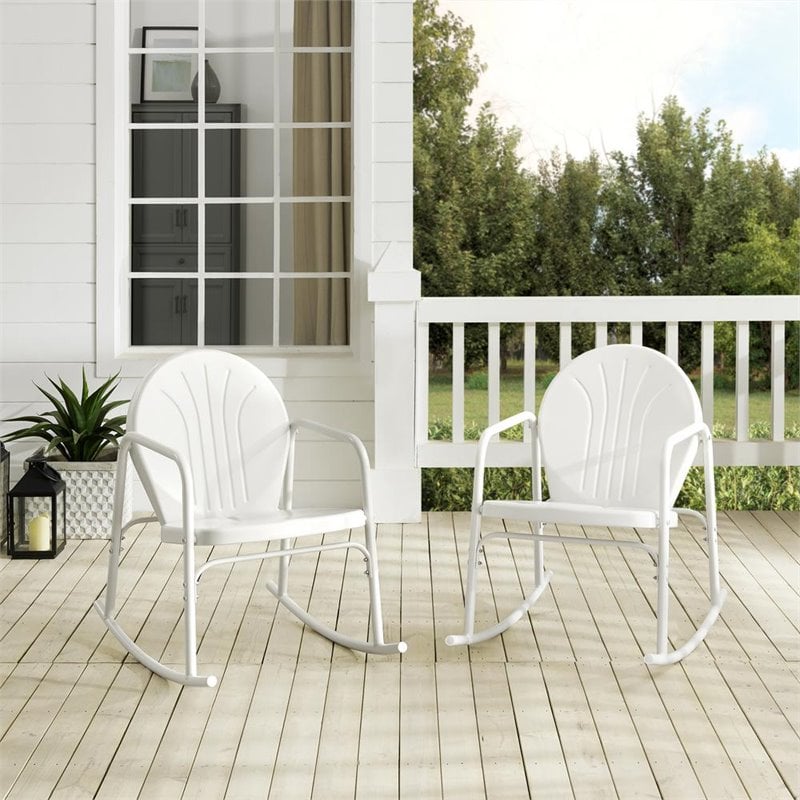 Afuera Living Steel Metal Rocking Chair in White Gloss (Set of 2)