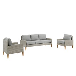 afuera living transitional 3 piece outdoor wicker sofa set in gray