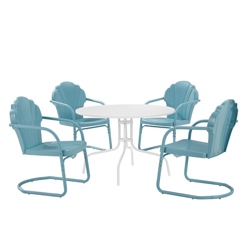 Afuera Living 5-Piece Metal Outdoor Dining Set in Light Blue/White