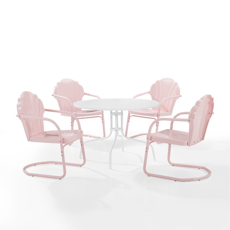 Afuera Living 5-Piece Metal Outdoor Dining Set in Pastel Pink/White