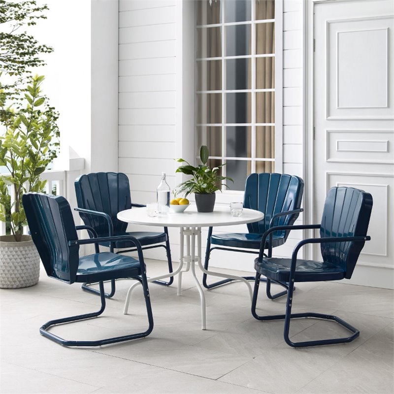 Afuera Living 5-Piece Metal Outdoor Dining Set in Navy/White