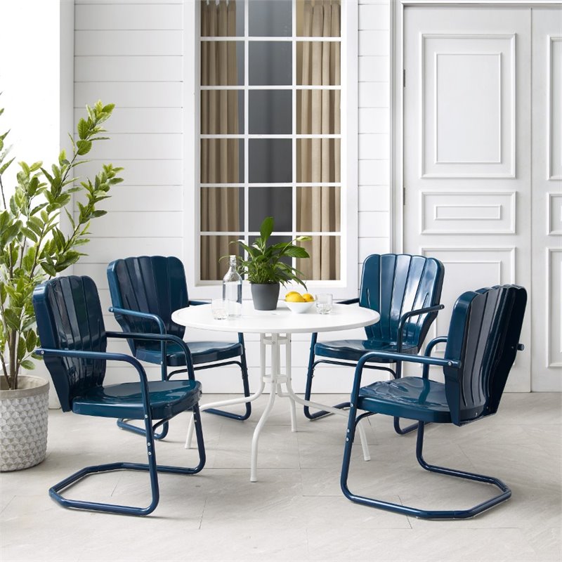 Afuera Living 5-Piece Metal Outdoor Dining Set in Navy/White