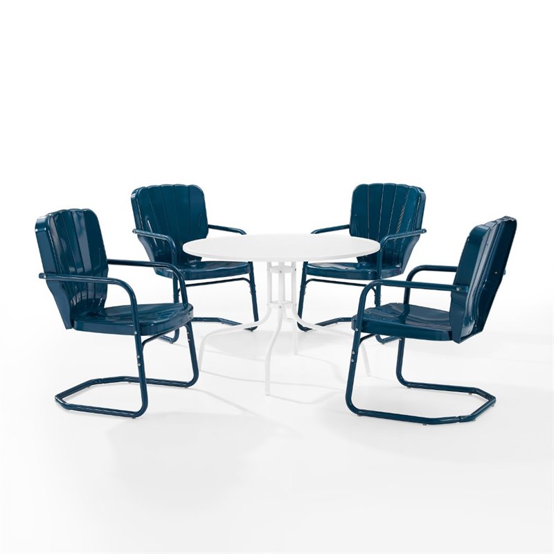 Afuera Living 5-Piece Metal Outdoor Dining Set in Navy/White