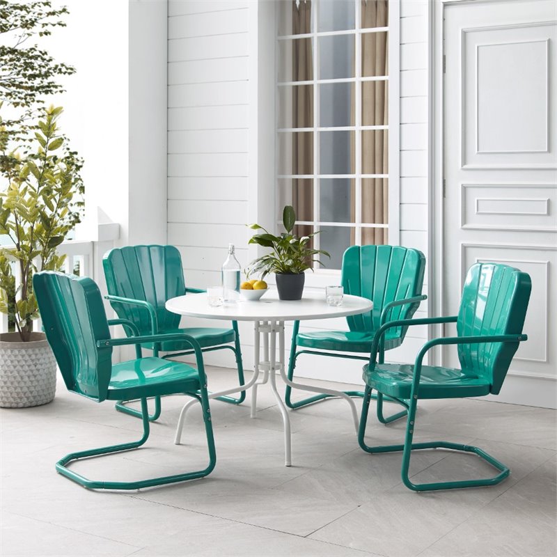 Afuera Living 5-Piece Metal Outdoor Dining Set in White/Turquoise Gloss