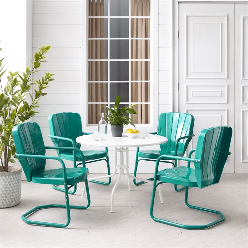 Afuera Living 5-Piece Metal Outdoor Dining Set in White/Turquoise Gloss