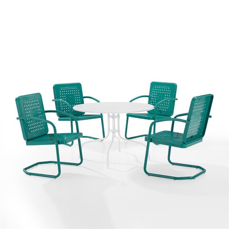 Afuera Living 5-Piece Metal Outdoor Dining Set in Turquoise Gloss/White