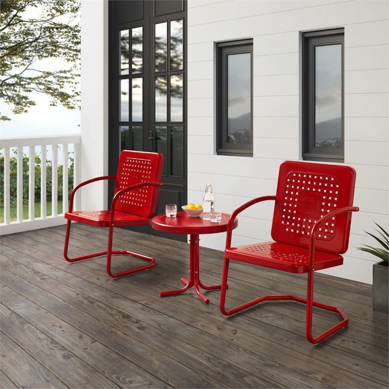 Afuera Living 3-Piece Metal Outdoor Chair Set in Bright Red Gloss