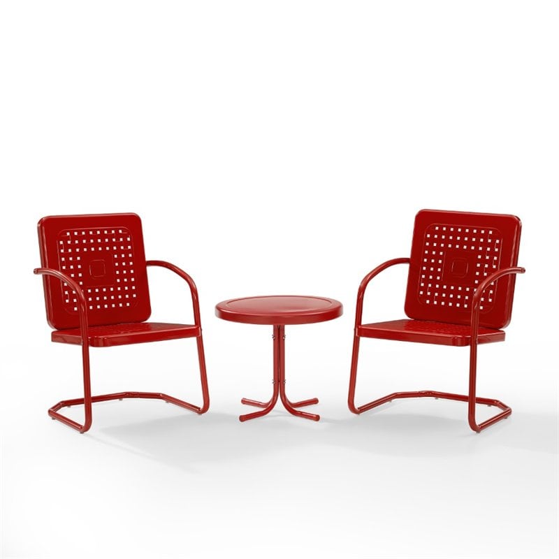 Afuera Living 3-Piece Metal Outdoor Chair Set in Bright Red Gloss