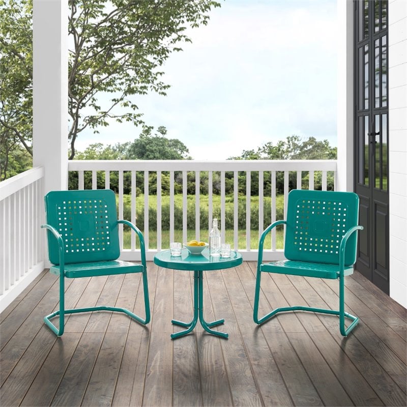 Afuera Living 3-Piece Metal Outdoor Chair Set in Turquoise Gloss