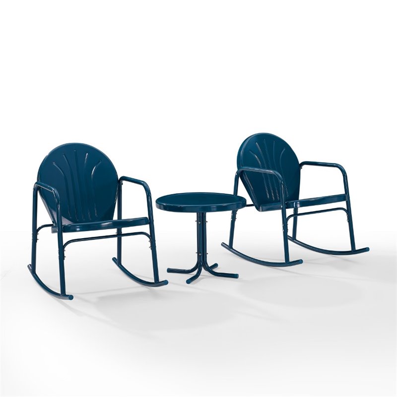 Afuera Living 3-Piece Metal Outdoor Rocking Chair Set in Navy Gloss