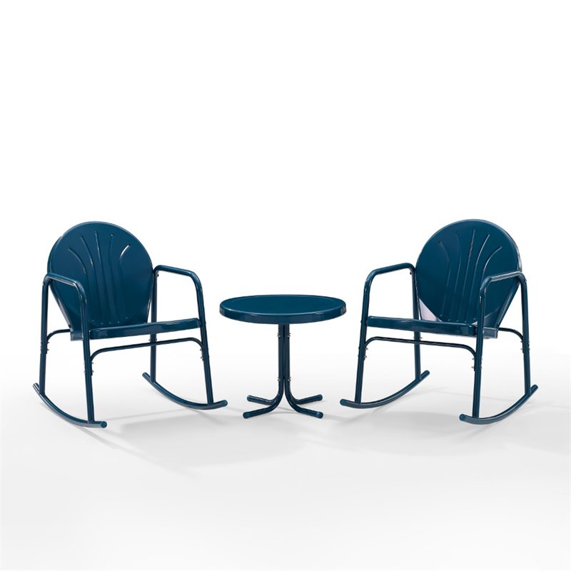 Afuera Living 3-Piece Metal Outdoor Rocking Chair Set in Navy Gloss