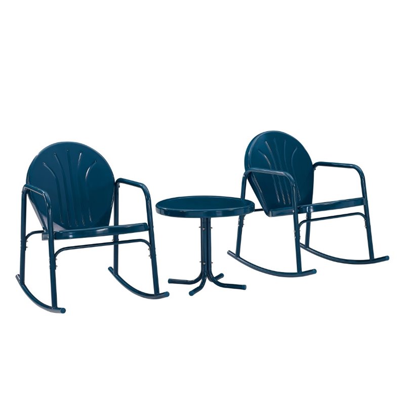 Afuera Living 3-Piece Metal Outdoor Rocking Chair Set in Navy Gloss