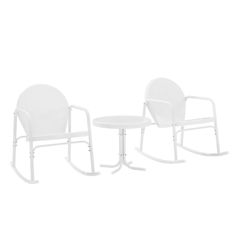Afuera Living 3-Piece Metal Outdoor Rocking Chair Set in White