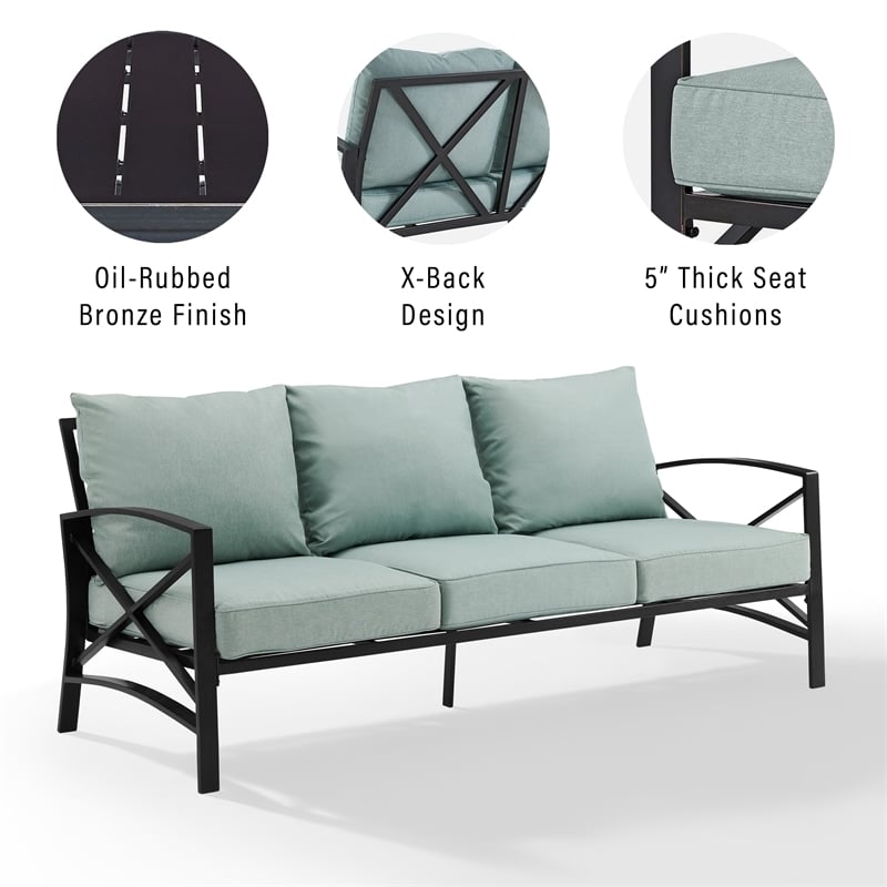 Afuera Living Metal/Polyester Outdoor Sofa in Mist Green/Oil Rubbed Bronze