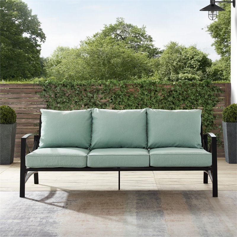 Afuera Living Metal/Polyester Outdoor Sofa in Mist Green/Oil Rubbed Bronze