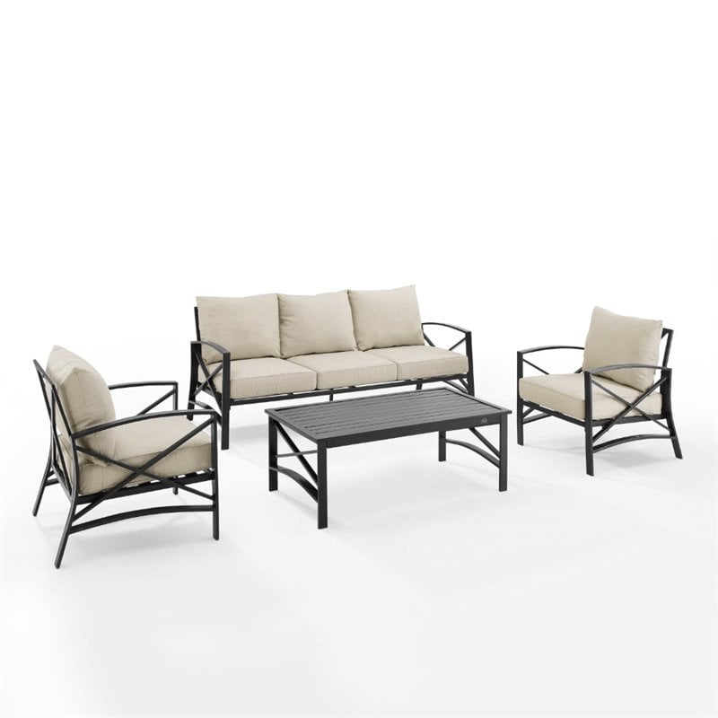 Afuera Living 4-Piece Metal/Polyester Outdoor Sofa Set in Oatmeal/Bronze