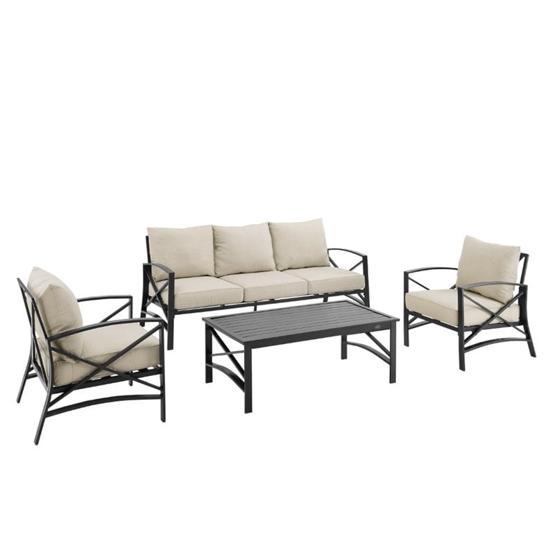 Afuera Living 4-Piece Metal/Polyester Outdoor Sofa Set in Oatmeal/Bronze