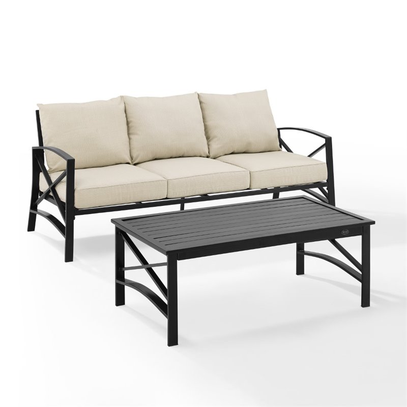 Afuera Living 2-Piece Metal/Polyester Outdoor Sofa Set in Oatmeal/Bronze