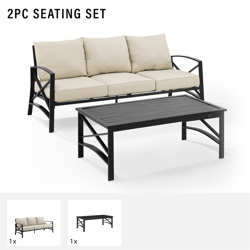 Afuera Living 2-Piece Metal/Polyester Outdoor Sofa Set in Oatmeal/Bronze