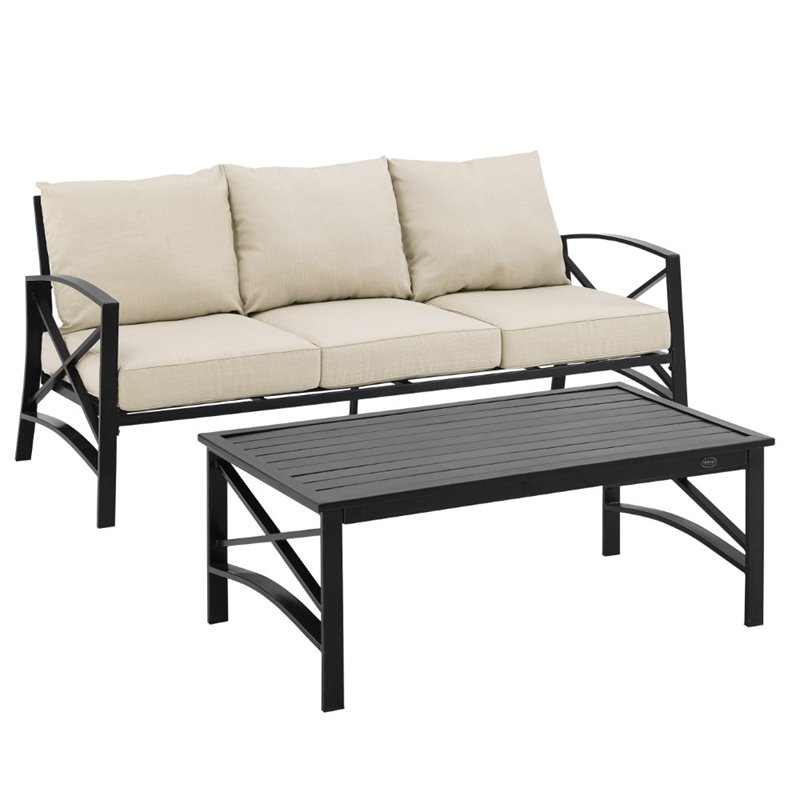 Afuera Living 2-Piece Metal/Polyester Outdoor Sofa Set in Oatmeal/Bronze