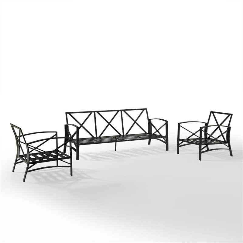 Afuera Living 3-Piece Metal Outdoor Sofa Set in Oatmeal/Oil Rubbed Bronze
