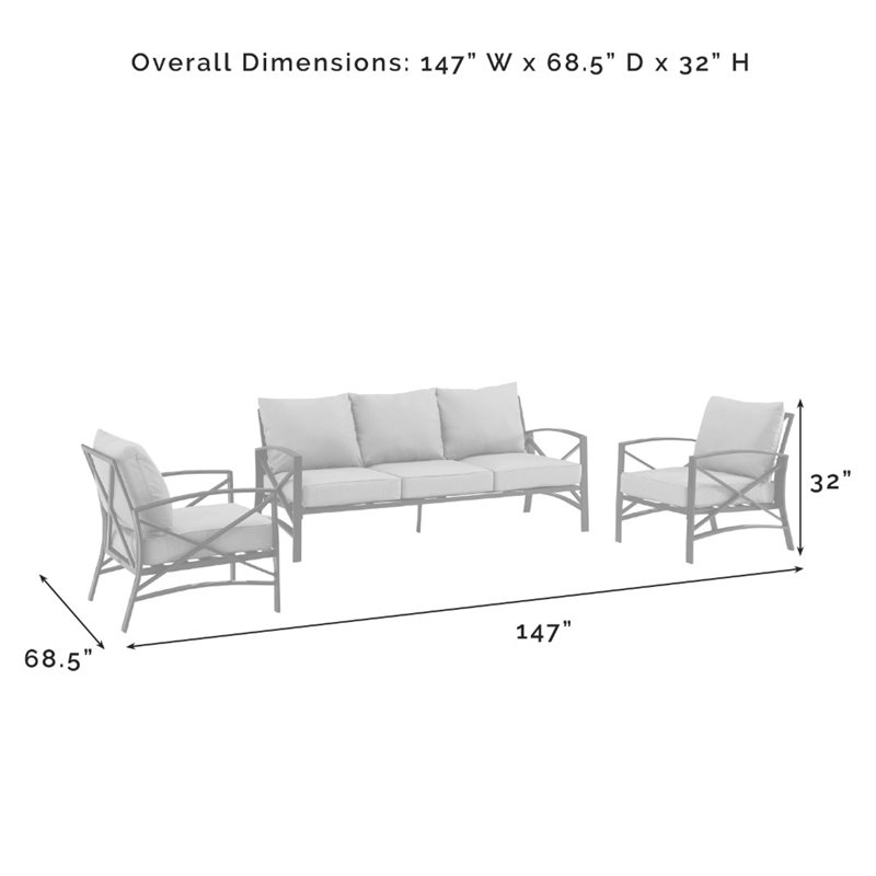 Afuera Living 3-Piece Metal Outdoor Sofa Set in Oatmeal/Oil Rubbed Bronze
